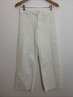 Zara White Wide-Leg High Waist Cotton Raw Hem Jeans